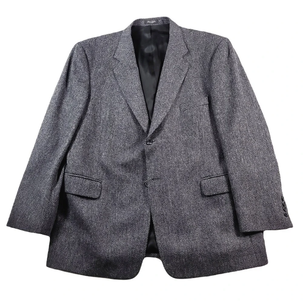 Stafford Tweed Herringbone Sport Coat Mens 46R 46 Grey Black White